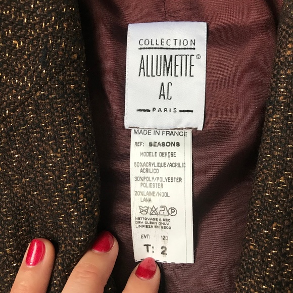 ALLUMETTE A.C PARIS;  Shimmer Season Brown Blazer Jacket Coat with Gold Buttons - Picture 4 of 8